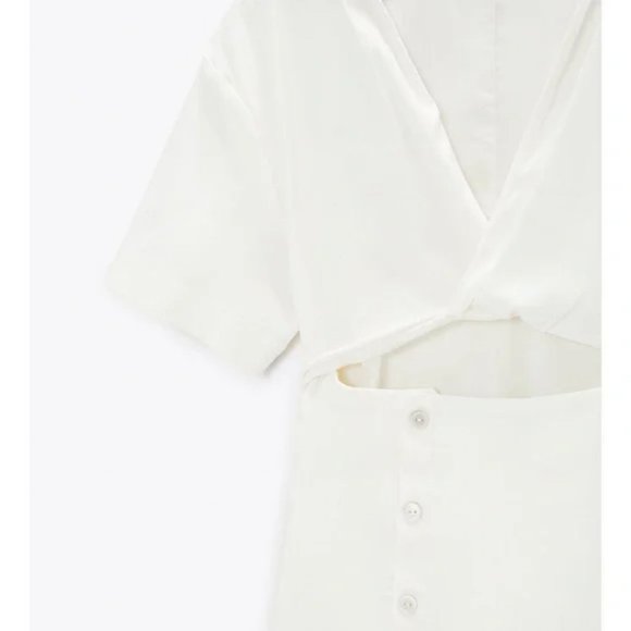 ZARA CutOut Linen Blend Collared Button Dress - Picture 13 of 15